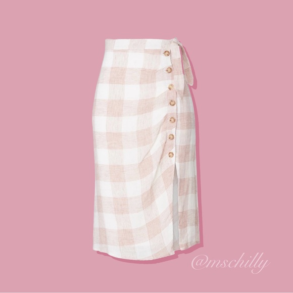 Anthropologie Dresses & Skirts - Anthro Heartloom Bently Red Pink Gingham Plaid High Waist Skirt Tie Coverup S